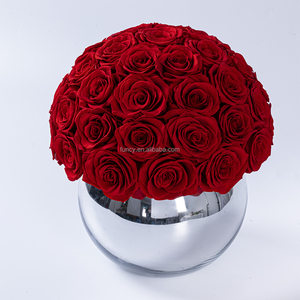 Vase en verre électroplaqué argenté en forme de dôme floral de luxe, rose éternelle préservée pour mariage, Saint-Valentin - Product Image 2