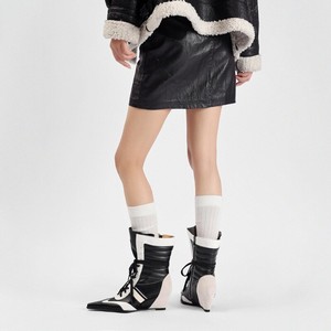 Style de grange rétro pour femmes en peau de vache pour bottes bottes de boxe de style sportif bottes courtes talon incliné couleur assortie cheville à la mode - Product Image 4