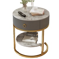 Table basse de luxe moderne avec plateau en métal rond, table d'appoint simple pour salon, dessus en marbre facile à nettoyer