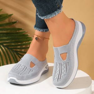 Zapatos deportivos informales con forro de malla para mujer, suela blanda, transpirables, sin cordones, para mamás de mediana edad y mayores, Color sólido, Verano - Product Image 4