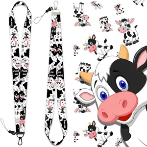 Lillangda — porte-clé en tissu, nouvelle mode, lanière de vache à motif dessin animé, lanière pour chaîne, porte-clé, carte, Animal, ruban, imprimé vache