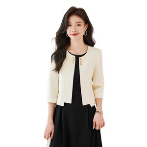 Women's Short Blazer Light Blue 3/4 Sleeve Solid Color Breathable Worsted Fabric Casual Suit Jacket - Product Image 5
