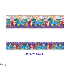 使い捨て室内プリンセス人魚パーティー装飾食器セット 子供の誕生日用 テーブルクロスとペーパータオル付き - Product Image 6