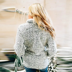 Logo personnalisé sweat chaud en fausse fourrure floue quart Zip <span class=keywords><strong>Polo</strong></span> Teddy Bear poches Pull Sherpa polaire à capuche pour les femmes - Product Image 4