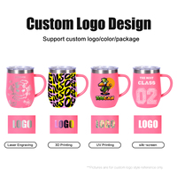 Vente en gros d'usine, mug de voyage à café aux œufs de 12 oz avec poignée, logo OEM, impression 3D, mugs mignons avec poignée, rose clair, gobelet à vin de 350 ml