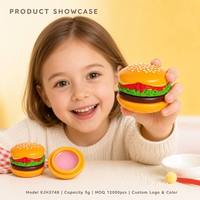 ISMAN Étui vide 5g pour baume à lèvres en forme de burger mignon pour enfants, avec couches en forme de hamburger, emballage cosmétique en plastique, fournisseur en gros personnalisé