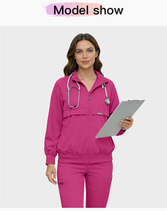 Chaqueta de Trabajo Médica de Manga Larga y Tejido Grueso, Cuello Alto, Uniforme de Enfermera de Color Sólido con Bolsillos - Product Image 6