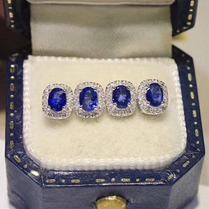 Vintage Style French Elegant Oval Sapphire <b>Blue</b> Zircon <b>Stud</b> <b>Earrings</b> Claw Setting Gift Jewelry - Product Image 3