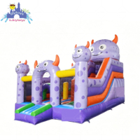 Château gonflable personnalisé violet pastel avec toboggan, château gonflable Alien, trampoline gonflable pour enfants