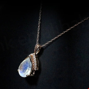 Collar de Plata de Ley 925 con Colgante de Piedra Lunar Arcoíris en Forma de Pera para Mujer, Joyería de Moda, Collar Simple con Destello Azul en Forma de Lágrima - Product Image 3