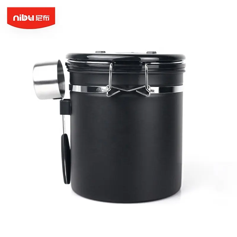 Coffee Utensil Food Container Set Vacuum Storage Spoon Valve Stainless Steel Airtight Cafe Coffee Bean Canister Coffee Container