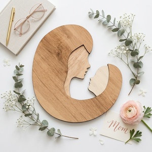 Décoration murale créative en bois en forme de croissant mère-enfant pour la fête des mères, cadeau en gros - Product Image 1