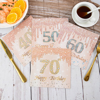 Serviettes en papier carrées décoratives en pâte de bois vierge avec numéros estampés à l'or pour les fêtes d'anniversaire, les événements de restauration et l'utilisation en intérieur
