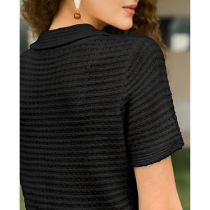 Fisoew Womens Crochet <b>Cardigan</b> <b>Short</b> <b>Sleeve</b> Fringe Collared Button Up Sweater Tops Boho <b>Summer</b> Vacation Shirts - Product Image 4