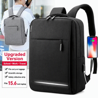 Sac à dos pour ordinateur portable professionnel avec logo personnalisé, tissu en nylon hydrofuge de haute qualité, bande réfléchissante sur le devant, port USB externe