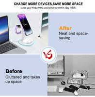 Base de Carga 3 en 1 para Escritorio, Carga Rápida de 15W para Teléfono Celular, Reloj Inteligente y Auriculares, con Indicador LED Azul Luminoso