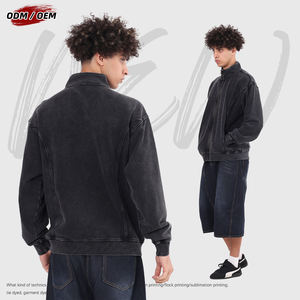 Sudadera de Hombre con Cierre YKK, Cuello Alto, Lavada y Desgastada, con Parches, de Algodón Puro de 430 Gramos, para Otoño - Product Image 5