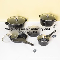 Set Peralatan Masak Anti Lengket HausRoland Classic Granit Marmer Aluminium Batu Maifan Panci Sup Wajan dengan Tutup Kaca untuk Memasak