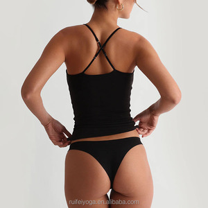 High Stretch 95% Polyester 5% Spandex Adjustable Straps Cami Crossback Athletic Workout Sport Gym Fitness <strong>Crop</strong> Tank <strong>Top</strong> Women - Product Image 4