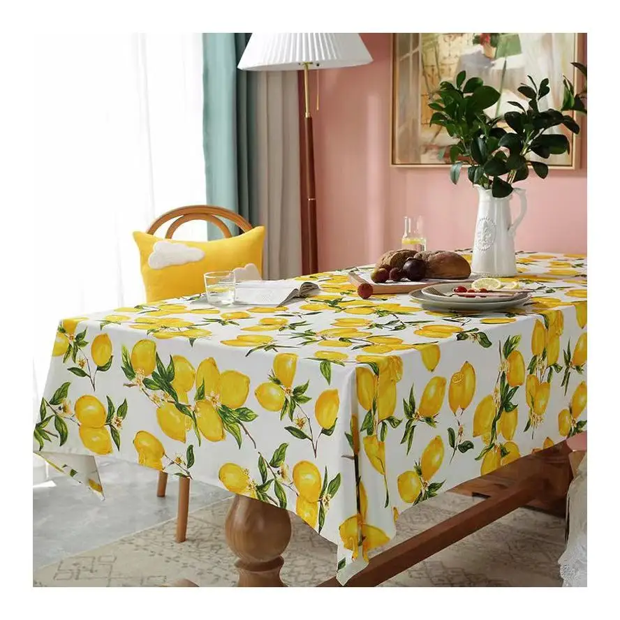 Estilo nórdico personalizado lujo Jacquard diseño limón impresión impermeable cubierta de mesa a prueba de aceite antiincrustante mantel Rectangular