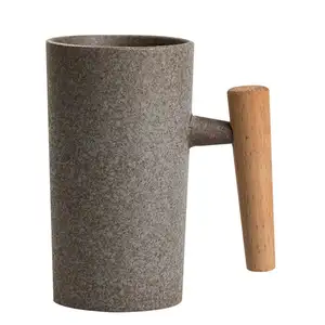 木製ハンドル付きの高品質の絶妙なセラミックマグをリサイクルミルクカップ