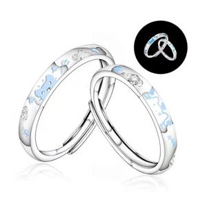 Anillos De Pareja Silver Plated Luminous Dog <b>Cat</b> Couple <b>Rings</b> Glow in Dark Luminous Band Adjustable Open <b>Ring</b> Wedding Jewelry - Product Image 1