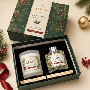 Aikun Fresh Linen Clear Glass 3 Piece Home Fragrance <b>Gift</b> <b>Set</b> with Reed Diffuser Scented <b>Candle</b> and Room Spray for Christmas - Product Image 2