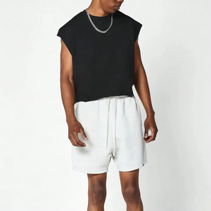 All'ingrosso moda squadrata tinta unita bianca con scollo rotondo tagliato canottiera senza maniche in morbido tessuto Streetwear stampa estiva canotta da uomo - Product Image 4