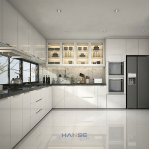 Armadietti moderni in legno lucido mdf design in stile australiano a forma di piccola lacca bianca alta lucida armadi da cucina - Product Image 1