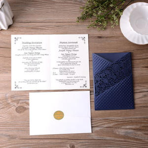 Carte d'<span class=keywords><strong>invitation</strong></span> de mariage coupée au Laser or et bleu marine carte de vœux décoration d'<span class=keywords><strong>invitation</strong></span> de mariage personnalisée gratuite - Product Image 3