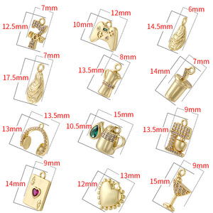 Trésors Quotidiens Dorés |   Breloques en laiton plaqué or 18 carats avec zircon pavé pour la création <span class=keywords><strong>de</strong></span> bijoux DIY |   Pendentifs Musique & Cocktail Café - Product Image 2