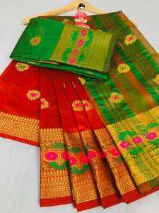 Nuevo aspecto precioso Sari de seda de algodón con pieza de blusa mujeres indias usan Sari barato precio bajo al por mayor Surat ApparelGarment - Product Image 5