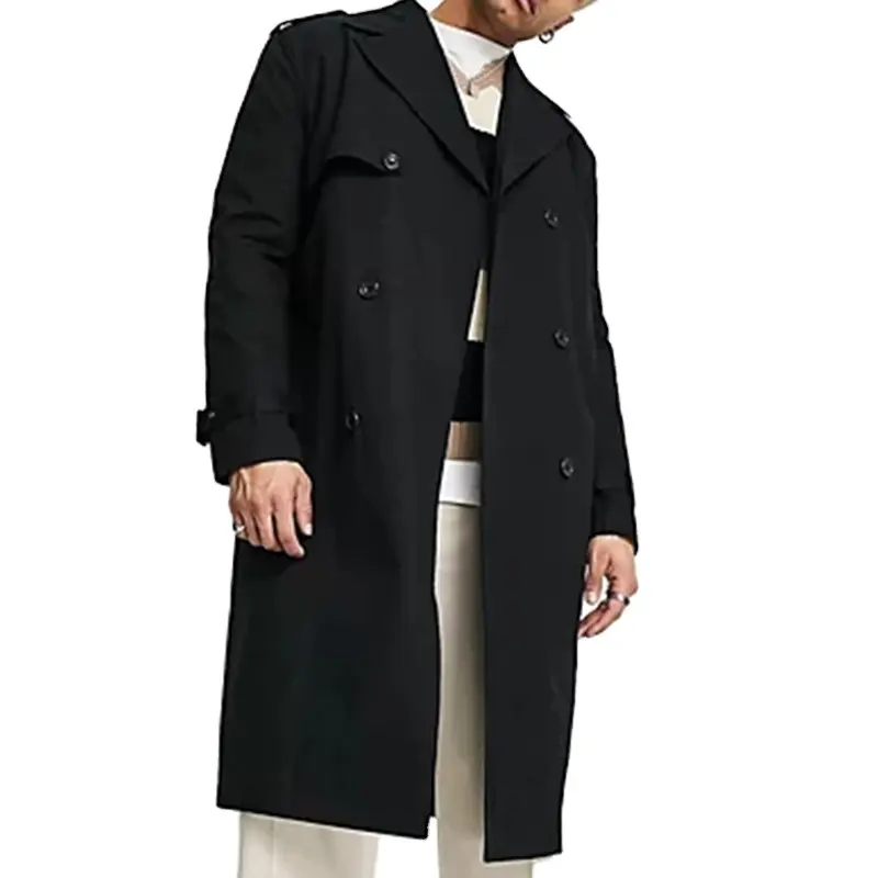 เสื้อโค้ทเทรนช์โค้ทสำหรับผู้ชาย,เสื้อโค้ทขนสัตว์เสื้อคลุมตัวยาวดีไซน์ใหม่ล่าสุดสั่งสีดำ
