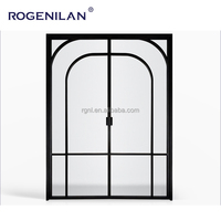 Porte battante Rogenilan à double battant, design français, en aluminium, avec grille et texture intérieure en verre