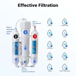 Miglior Sistema di <span class=keywords><strong>Osmosi</strong></span> <span class=keywords><strong>Inversa</strong></span> a 3 Stadi 350 L/giorno 100GPD per il Trattamento e il Filtraggio dell'Acqua Potabile o per Acquari - Product Image 2