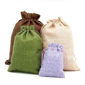 Sac à cordon en coton, lin et jute avec logo personnalisé, motif lettres, pochette cadeau pour mariage ou bonbons - Product Image 1