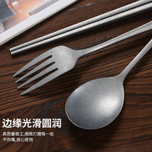 Retro Stainless Steel Chopsticks Spoon Fork Set 304 Heavy Duty Utensils For Dining - Product Image 4