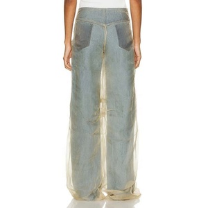 Vêtements en gros de haute qualité : Jeans OOTD taille haute, coupe droite ample, jambe large, en denim organza - Product Image 3