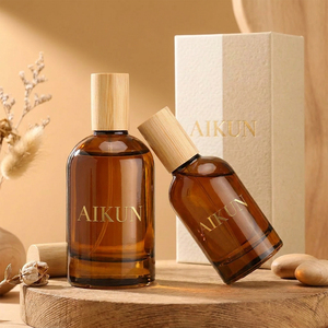 Aikun Natural Bamboo Cap Fragrance Bottles Amber Round Glass <b>Spray</b> Perfume Gift <b>Set</b> For Hotel And Spa Wholesale Packaging Supply - Product Image 1