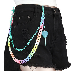 Chaîne de taille double couche en résine couleur bonbon Yueli avec pendentif cœur – Chaîne de corps tendance pour femme, accessoire de fête - Product Image 2