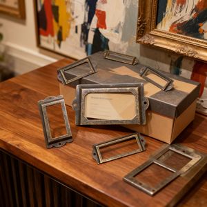 Card Holder Iron Die Casting Antique Tin Drawer Label <b>Frame</b> <b>Black</b> Handle 319 310 312 311 243 309 - Product Image 2