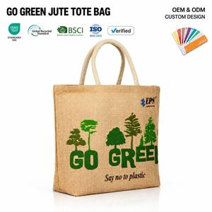Bolsa de Yute Natural con Asas de Cuerda, Diseño de Árbol Ecológico, Bolsa de Compras de Arpillera Ecológica - Product Image 1