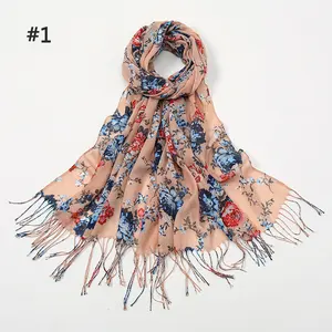 Spring Summer New Rayon Fringed Lady's Scarf Fashion Balinese Printed Cotton And Linen Hand Scarf