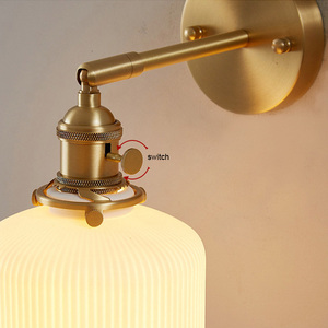 Retro Brushed Brass <b>Sconce</b> <b>Wall</b> <b>Lights</b> Fixture for Home E27*1 White Ceramic Shade Decorative <b>Wall</b> Lamps Interior Indoor Modern - Product Image 4