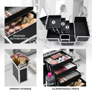 Estuche <span class=keywords><strong>de</strong></span> <span class=keywords><strong>Maquillaje</strong></span> Portátil <span class=keywords><strong>de</strong></span> Gran Capacidad con Cerradura y Espejo, <span class=keywords><strong>de</strong></span> Aluminio, con Soporte <span class=keywords><strong>para</strong></span> Brochas, 3 Bandejas, Maleta <span class=keywords><strong>para</strong></span> Maquilladores - Product Image 3