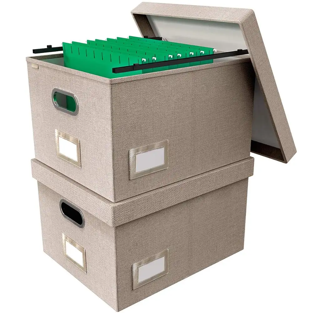 Boîte de rangement décorative pour dossiers, boîte de stockage de fichiers à lettres légal, boîte de rangement en tissu avec couvercle