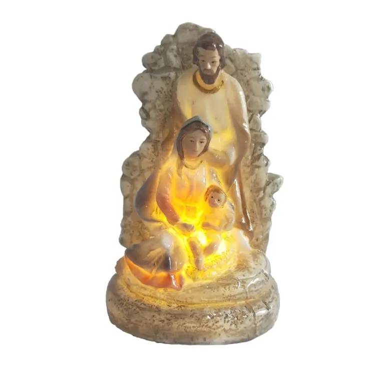 Figuras de cerámica religiosa con luz LED, alta calidad, precio de fábrica, Saint Family, OEM