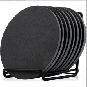 Slate Drink <b>Coasters</b> With Metal Holder,4 Inch Stone <b>Coaster</b> <b>Set</b> Coffee Table Decor Tabletop Protection for Home Office Kitchen - Product Image 3