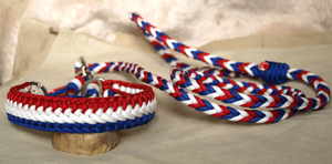 Ensemble laisse et collier pour chien tricolore <span class=keywords><strong>bleu</strong></span> blanc rouge, imperméable, résistant, pour l'entraînement et la promenade - Product Image 5