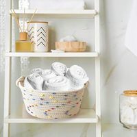 Panier de rangement tressé en corde de coton fait main, personnalisé, coloré, en forme ronde, style moderne et minimaliste, organisateur de collations et boîte cadeau